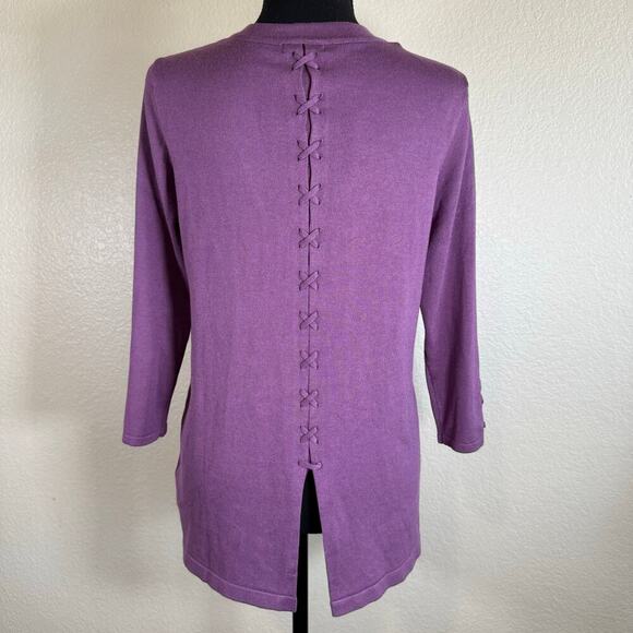 NWT Lety & Me Open-Front 3/4 Sleeves Back Detail Stitch Fix Purple Cardigan M - Picture 2 of 11
